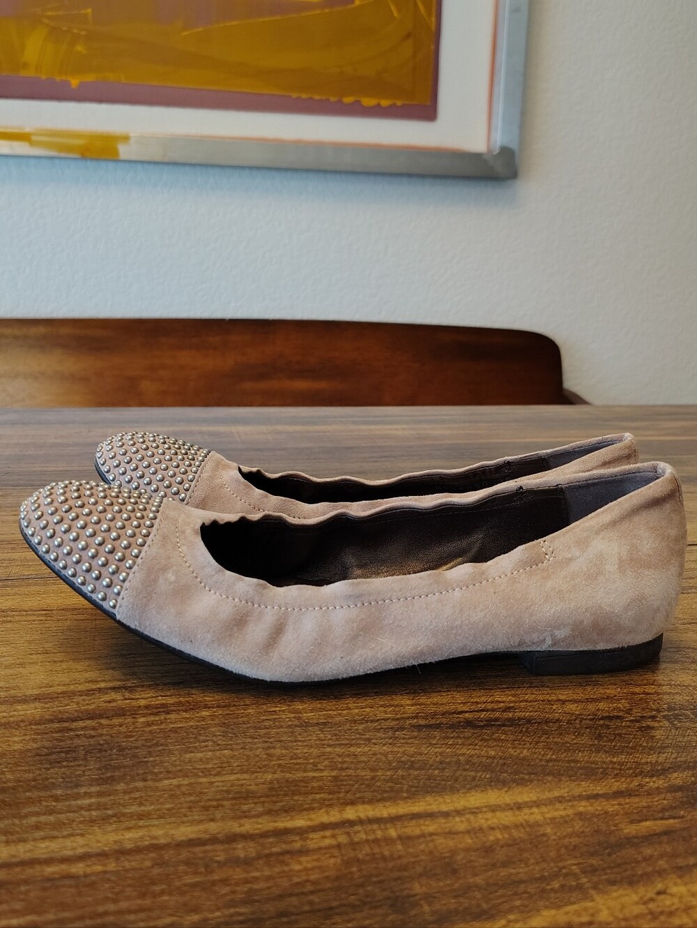 AGL Attilio Giusti Leombruni Womens Leather Studded Cap Toe Flats Tan Size 39 9